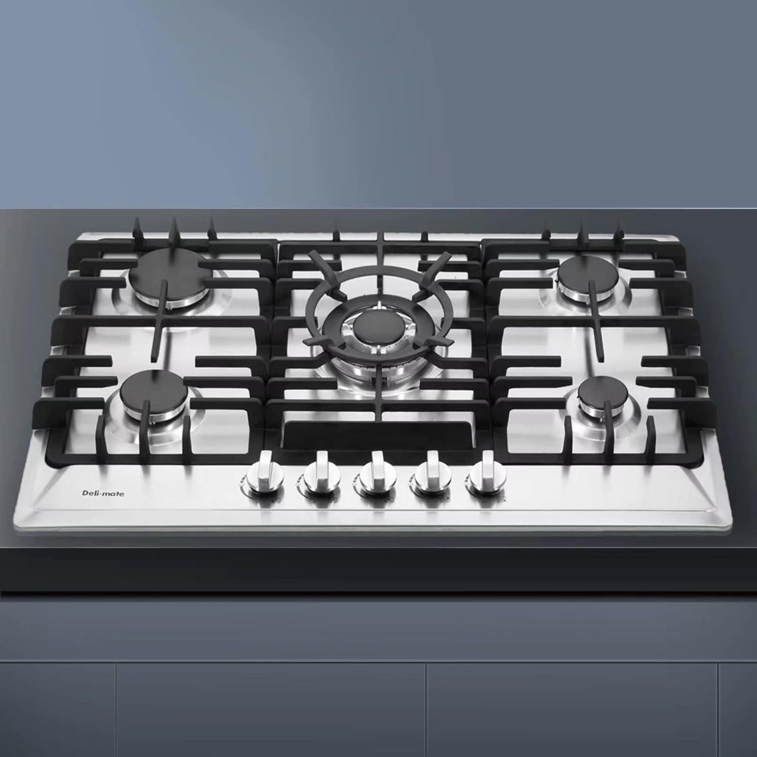 30 Inch Stainless Steel 5-Burner Gas Cooktop with Cast Iron Grates