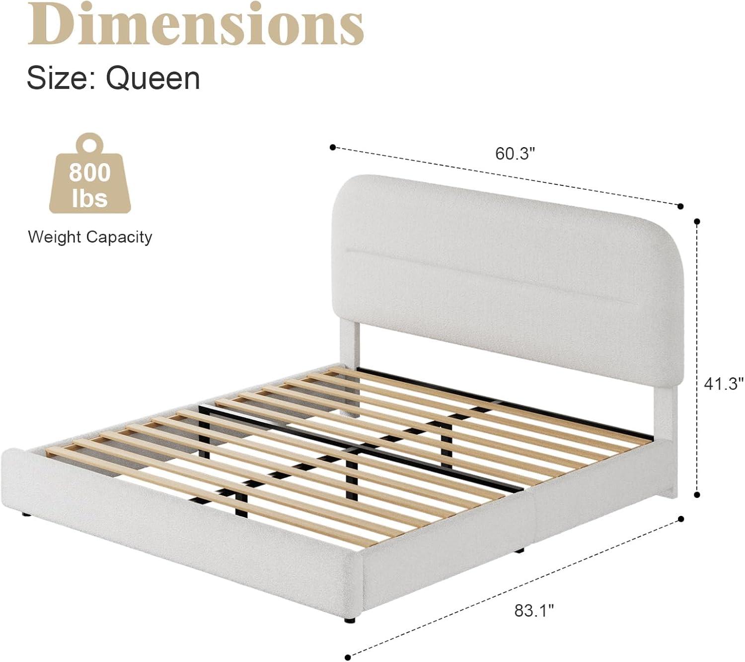 Boucle Upholstered Platform Bed Frame