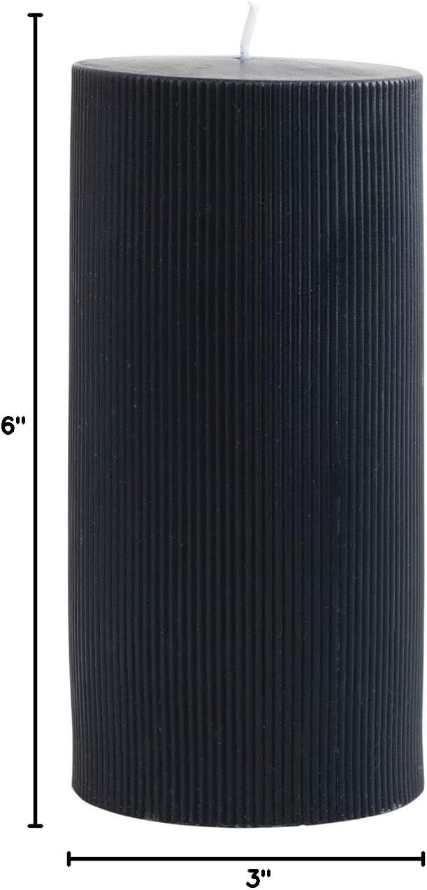 Unscented Pleated Pillar Candle in Powder Finish, Black Noir