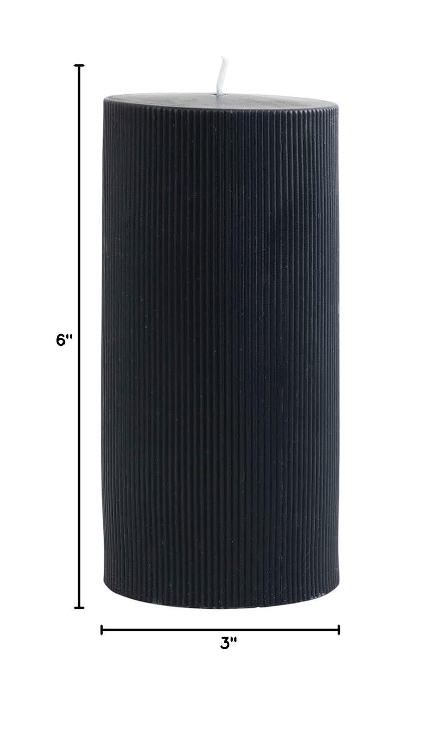 Unscented Pleated Pillar Candle in Powder Finish, Black Noir