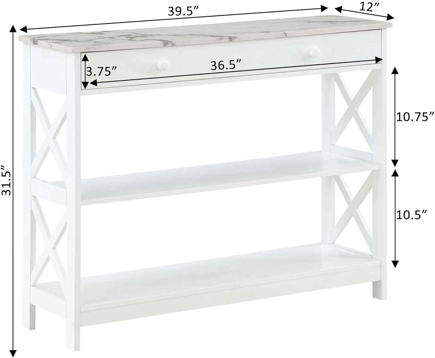 Convenience Concepts Oxford 1 Drawer Console Table with Shelves, White Faux Marble & White