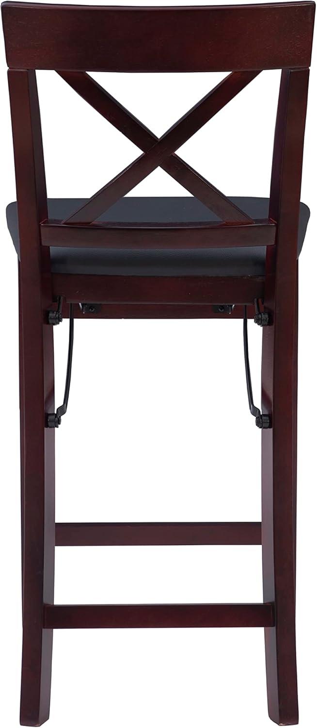 Triena X Back Faux Leather Folding Counter Height Barstool Espresso - Linon: Padded Seat, 24" High