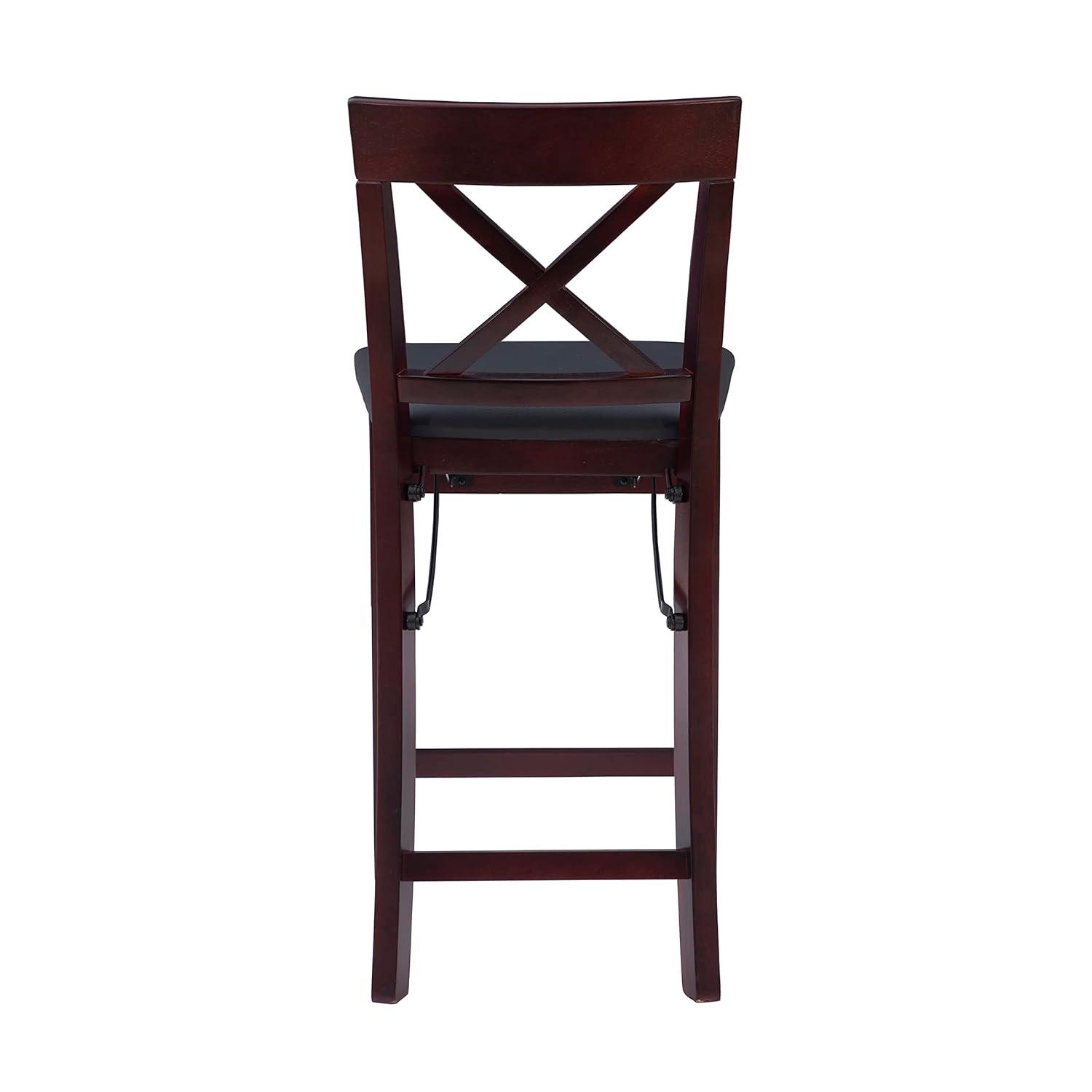 Triena X Back Faux Leather Folding Counter Height Barstool Espresso - Linon: Padded Seat, 24" High