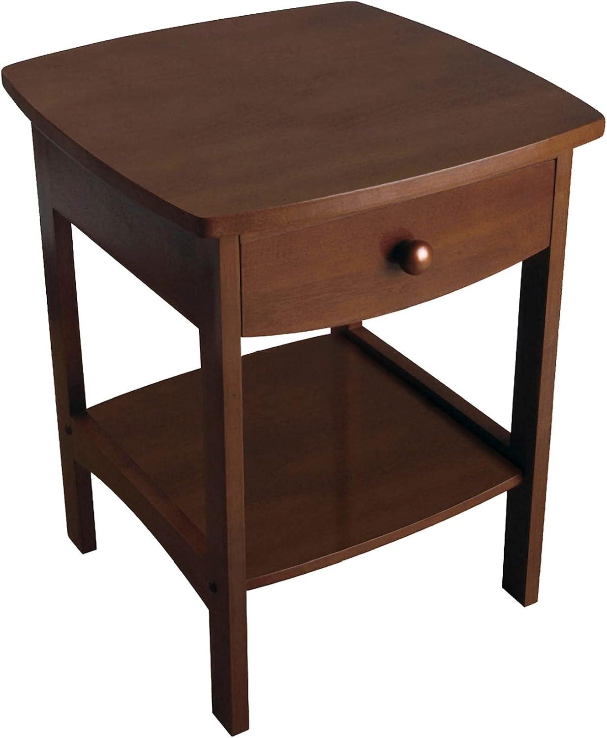 Winsome End Table Walnut: Hardwood Frame, MDF Top, Rectangular Side Table with Shelf & Drawer