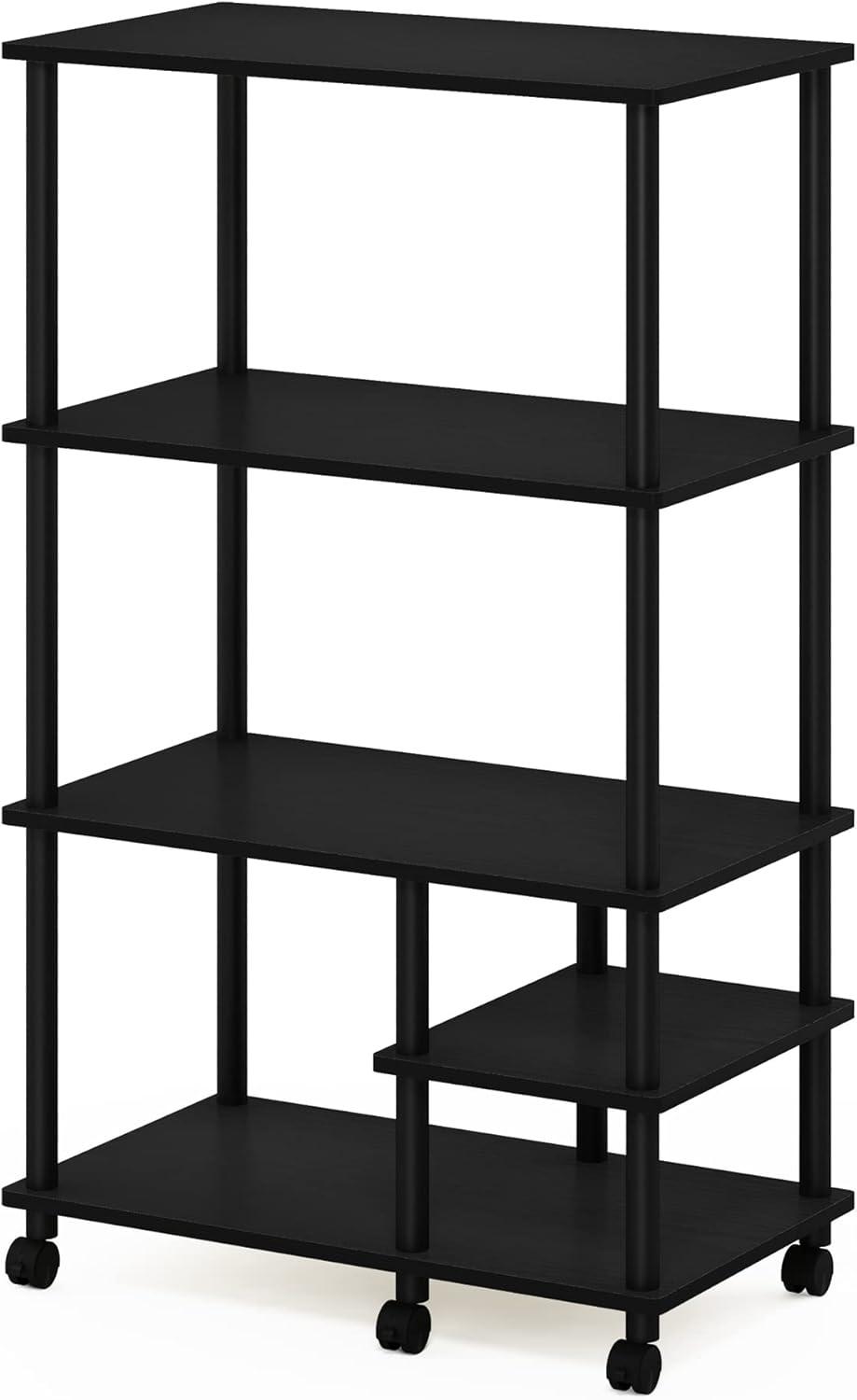 Furinno Turn-N-Tube 4-Tier Toolless Multipurpose Printer Stand Display Storage Shelf with Wheels, Americano/Black