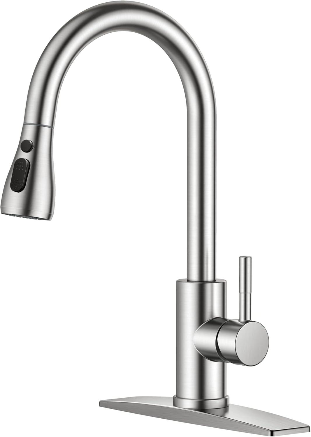 Brushed Nickel Stainless Steel Kitchen Faucet with Pull-Out Spray