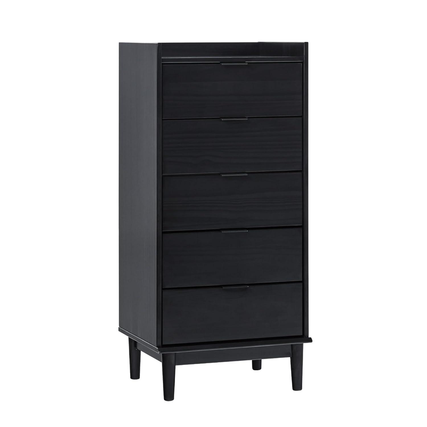 Walker Edison 43” Mid-Century Modern Gallery-Top 5-Drawer Dresser, Black
