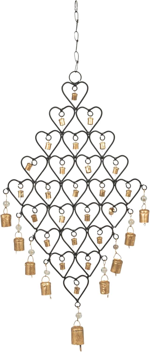 Gold and Black Metal Hearts Wall Hanging with Bells