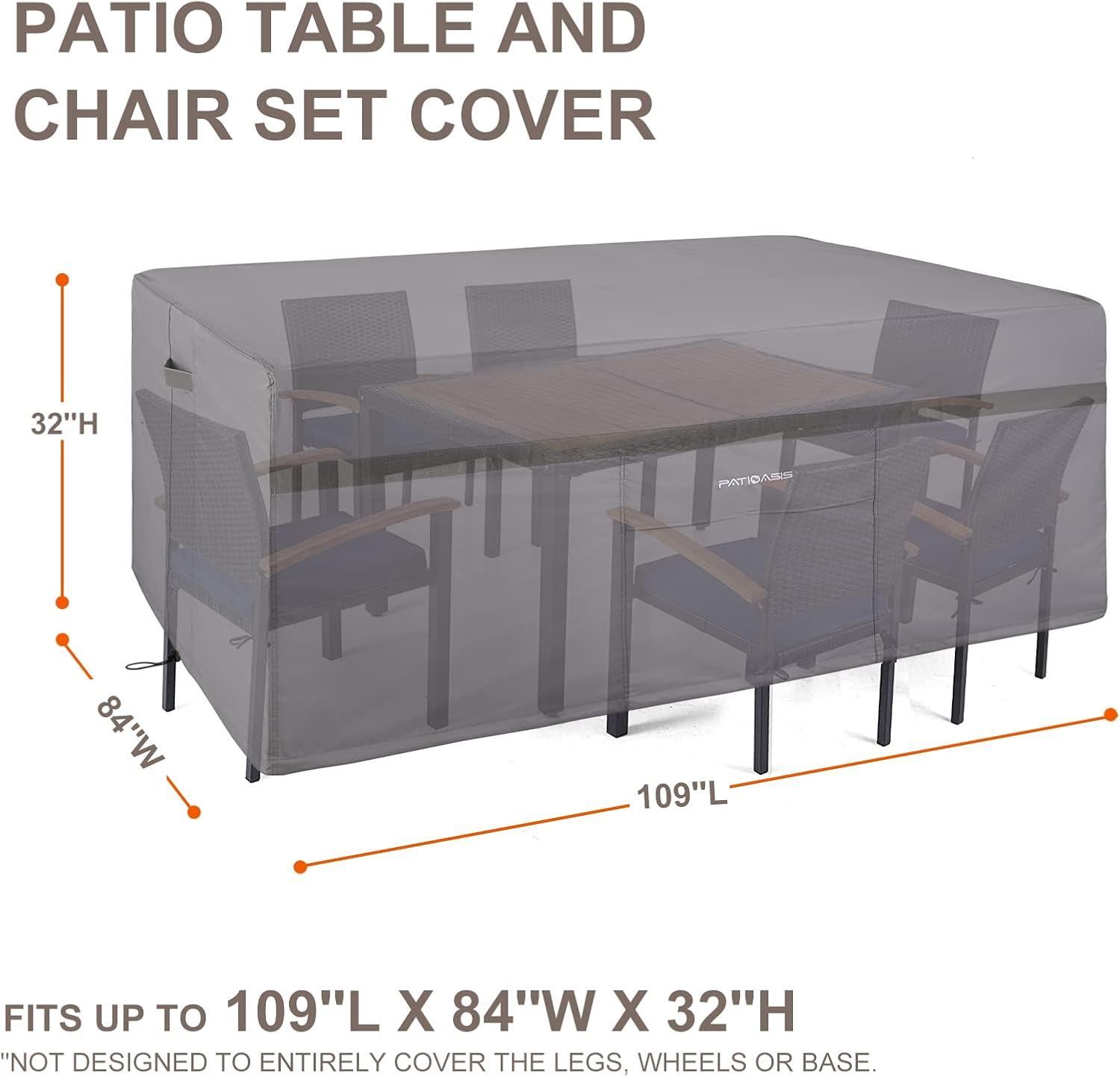 Rectangle Outdoor Dining Set Cover for Table and Chairs 90''L x 64''W x 28''H Waterproof Heavy Duty 600D Rectangular Patio Table Covers with 9 Piece Chairs Anti-Fading