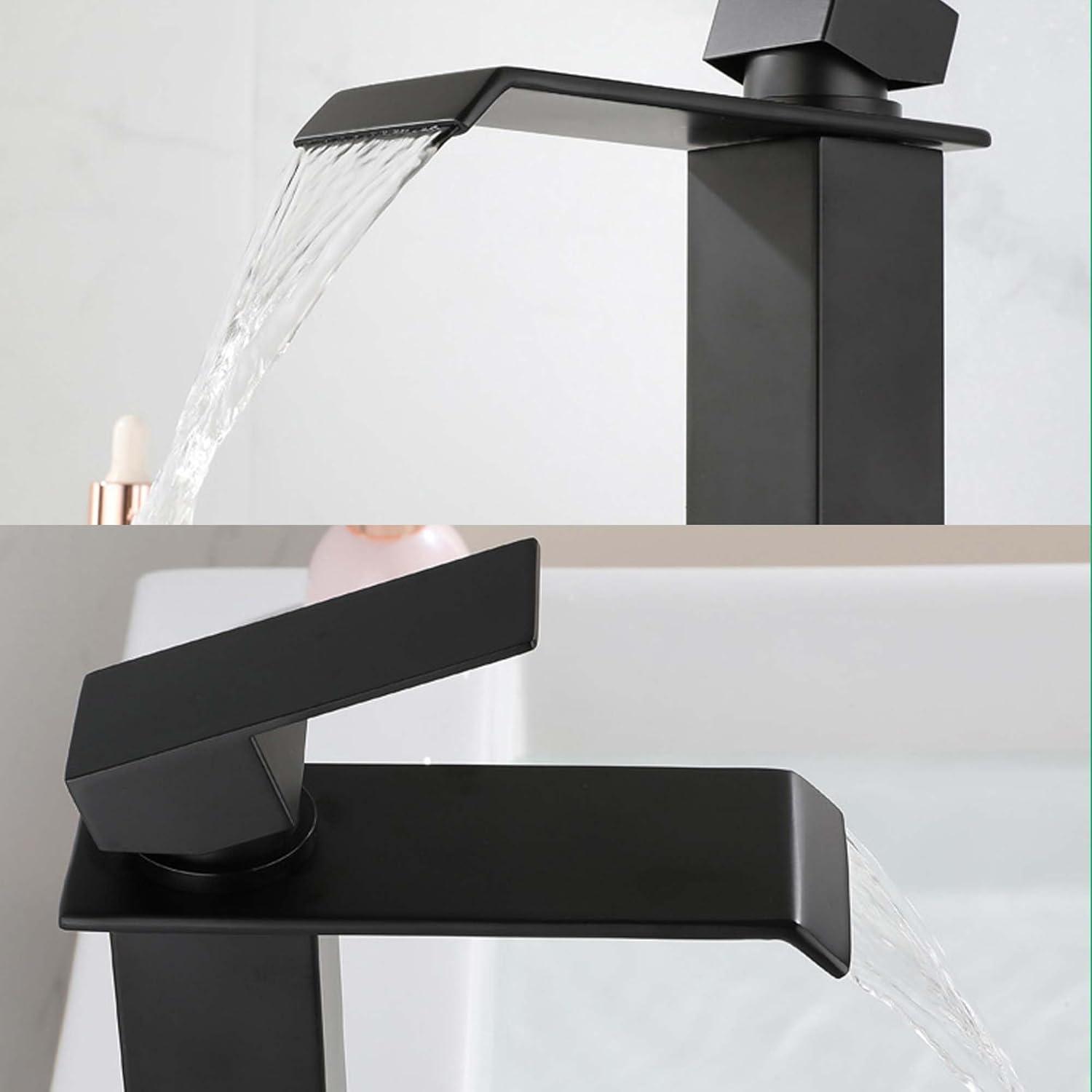 Matte Black Vessel Sink Faucet for Sink 1 Hole Single Handle Deck Mount Bathroom Sink Faucet Bowl Sink Mixer Tap with Pop Up Drain Combo Vanity RV Bar Sink Faucet