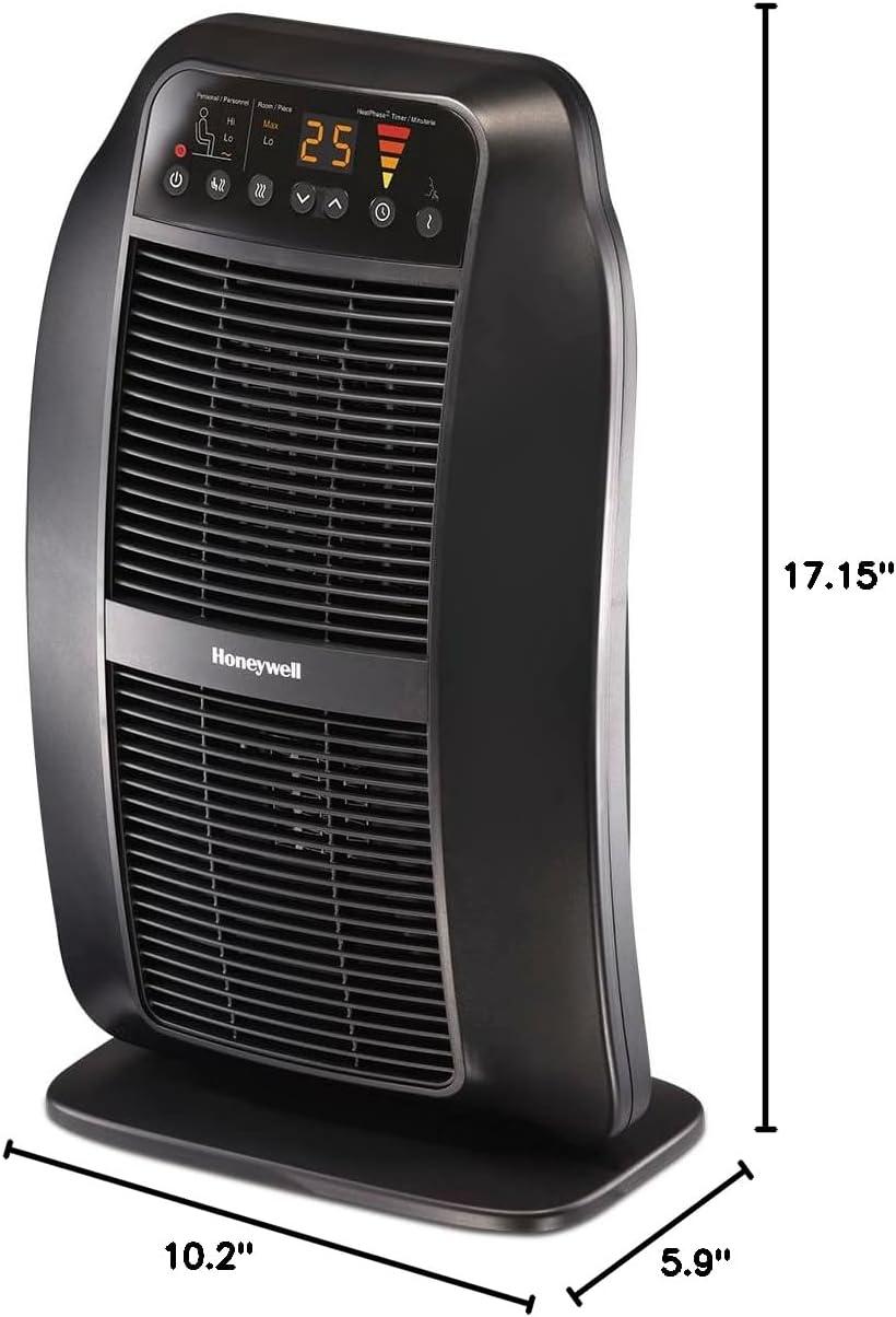 Black Ceramic Electric Heater with Thermostat and Auto Shut-off