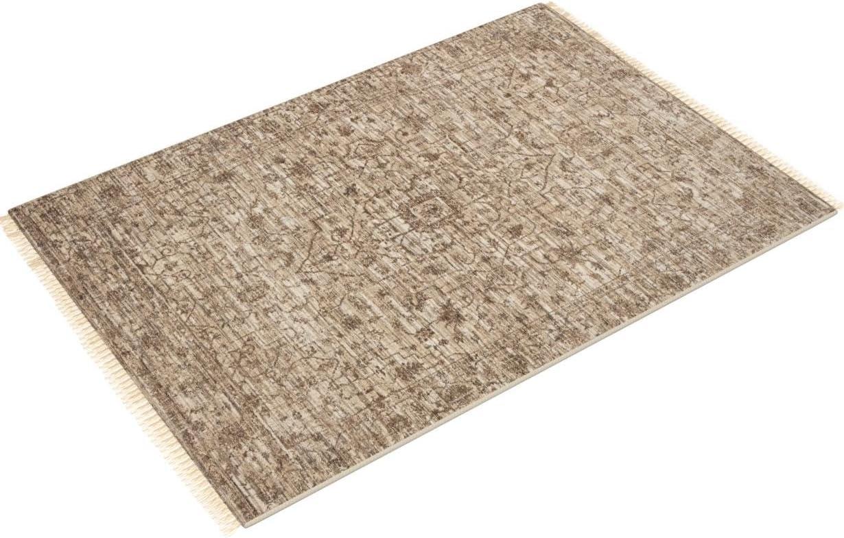 Sorrento Oriental Machine Made Polyester Area Rug in Bark/Natural