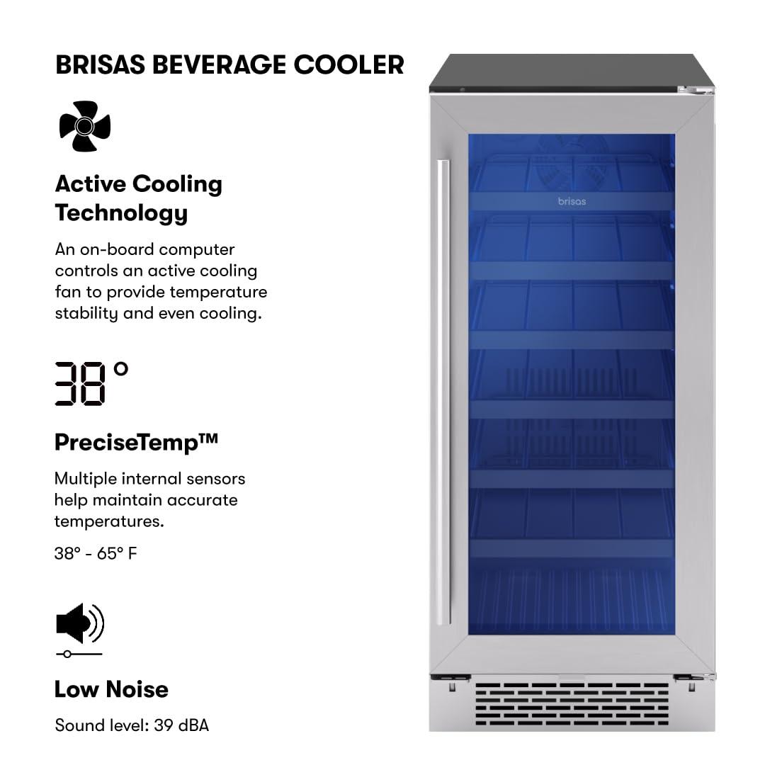 Brisas 15 in. 4-Bottle and 64-Can Single Zone Beverage Cooler in Stainless Steel