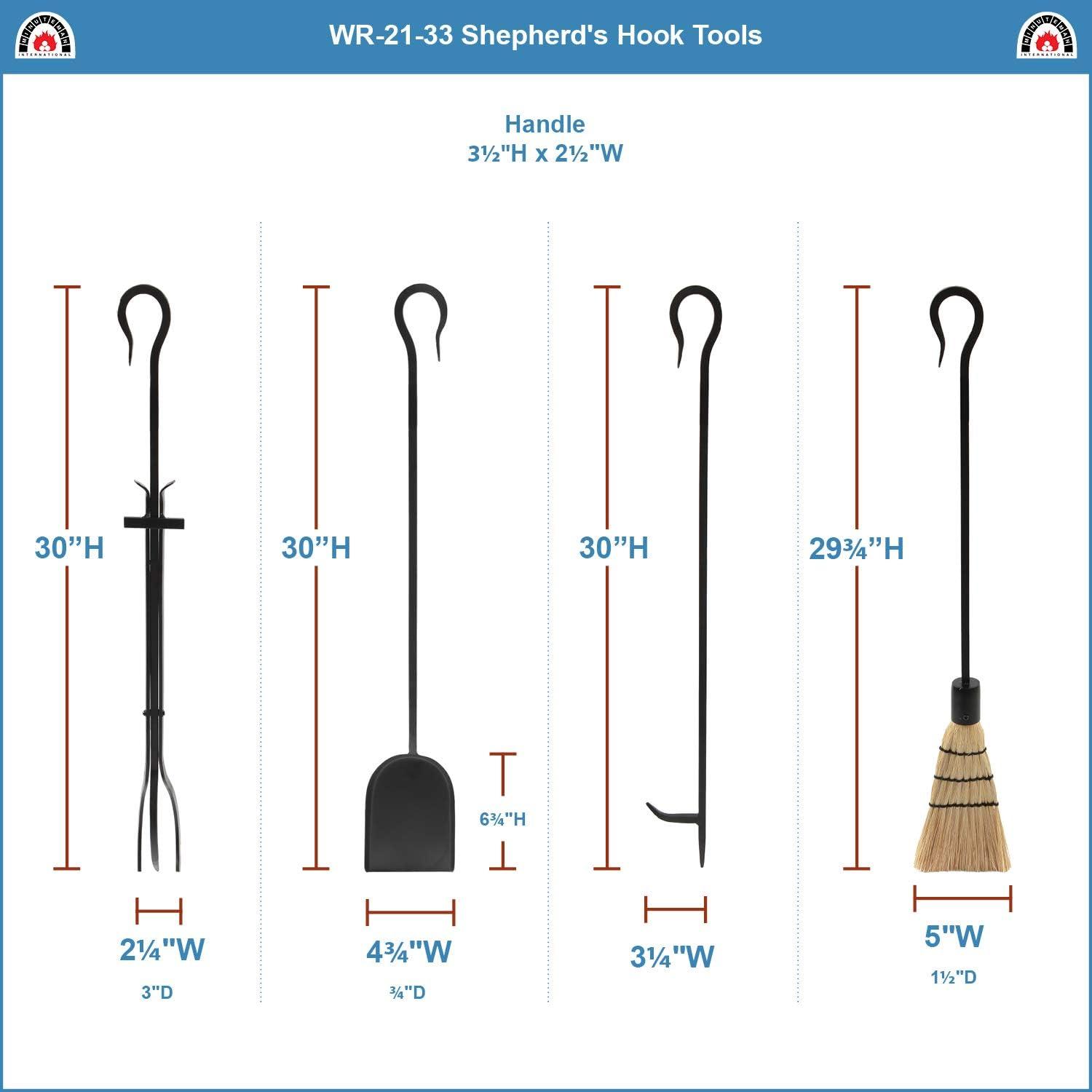 Minuteman International Shepherd's Hook II 5 Piece Fireplace Set, Black