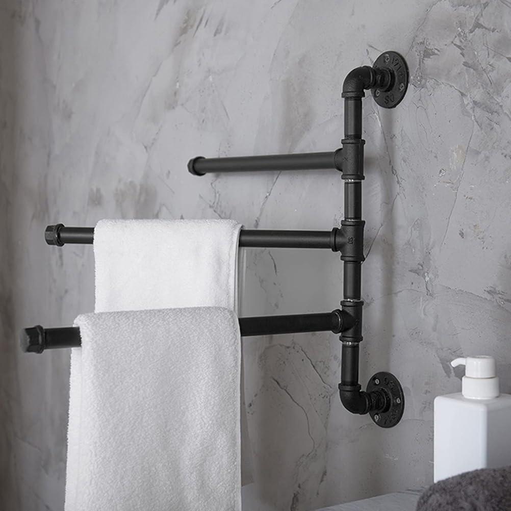 HEMOTON Industrial Pipe 3-Bar Towel Rack Heavy Duty Swivel Towel Rack for Bathroom