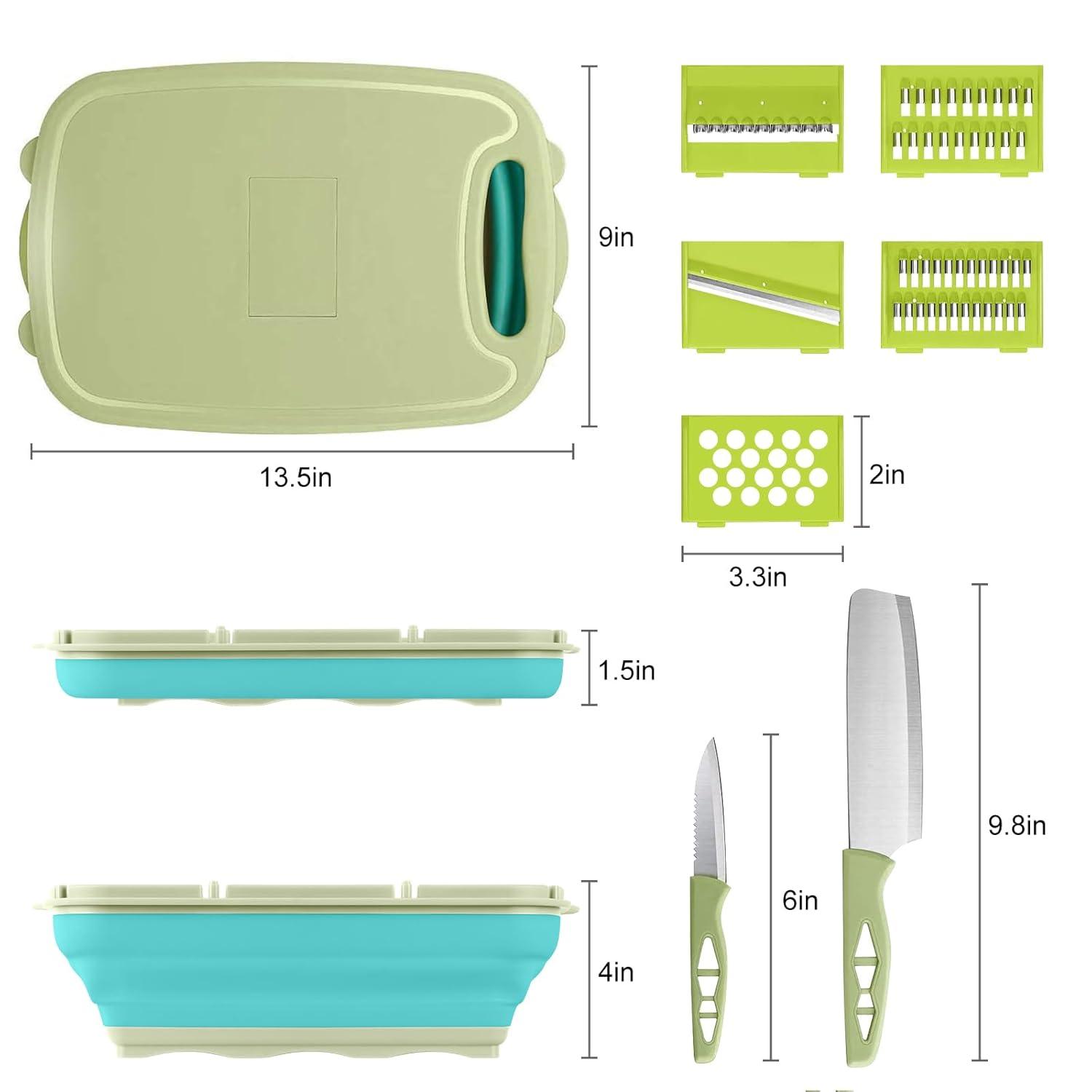 R&M HOME Green Plastic Multi-Functional Folding Cutting Board, 9-in-1 with Grating, Chopping, Slicing, Cutting, and Washing Functions for Vegetables and Fruits, Knife-Safe, Perfect for Kitchen.