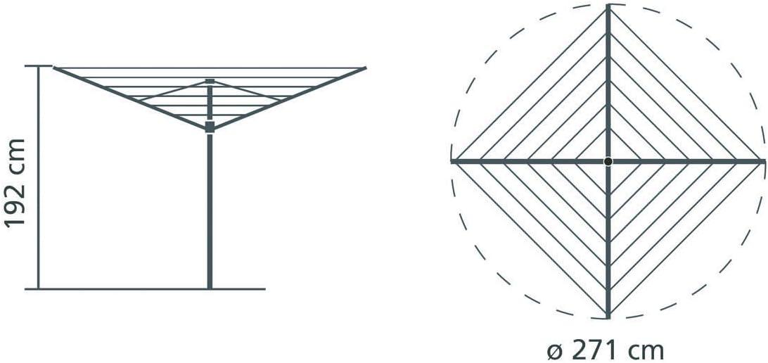 Brabantia Topspinner Outdoor 4 Arm Spinning Clothesline (131 ft/Ø 1.8") Rotating, Folding Clothes Drying Rack + Ground Spike (Gray)