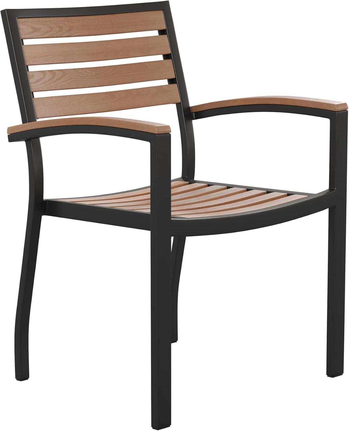 Flash Furniture Lark Series 3-Piece Steel/Aluminum Teak Patio Table and Chair Set, Teak