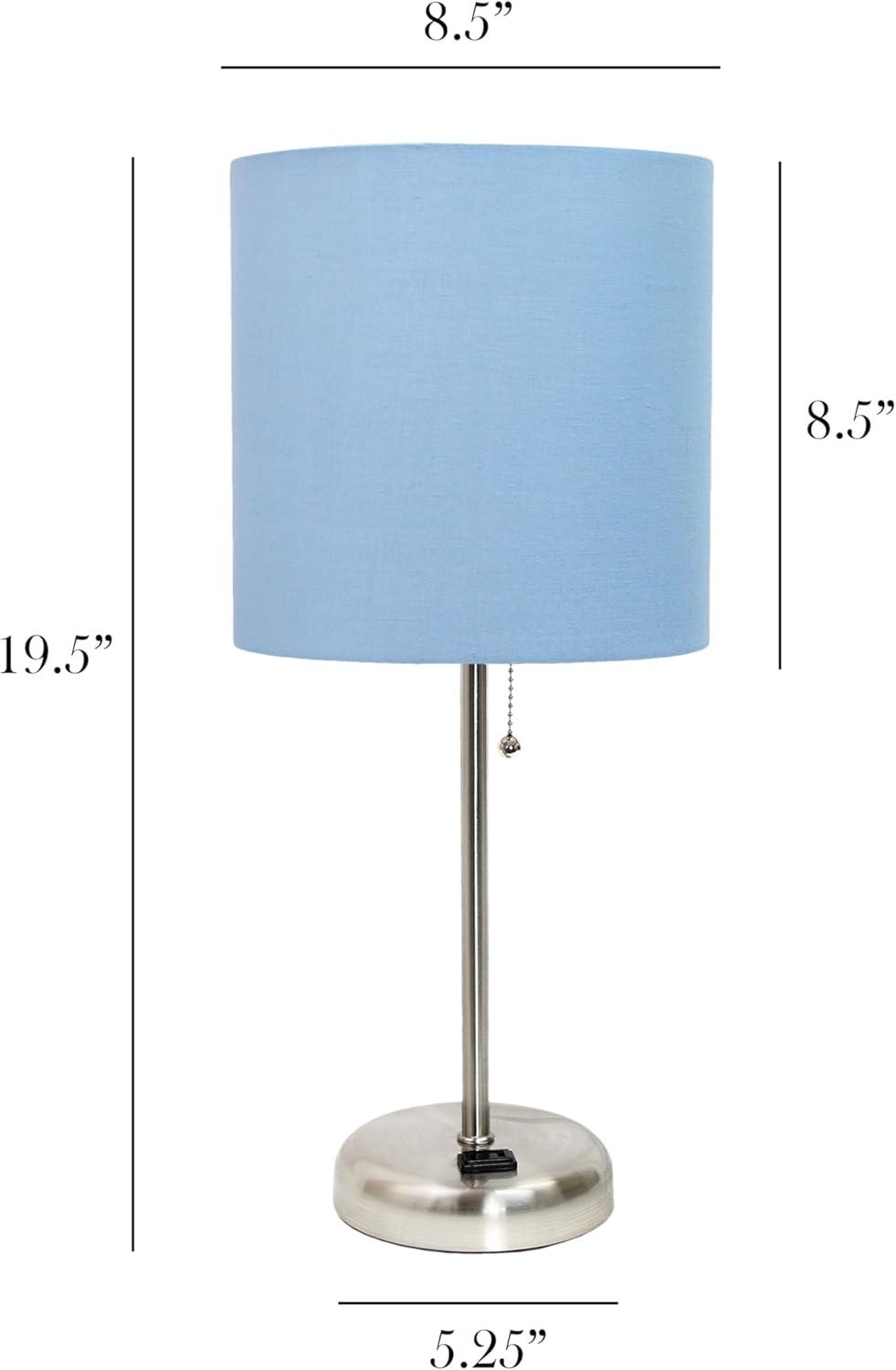 Zainab 19.5" Brushed Steel Table Lamp with Outlet