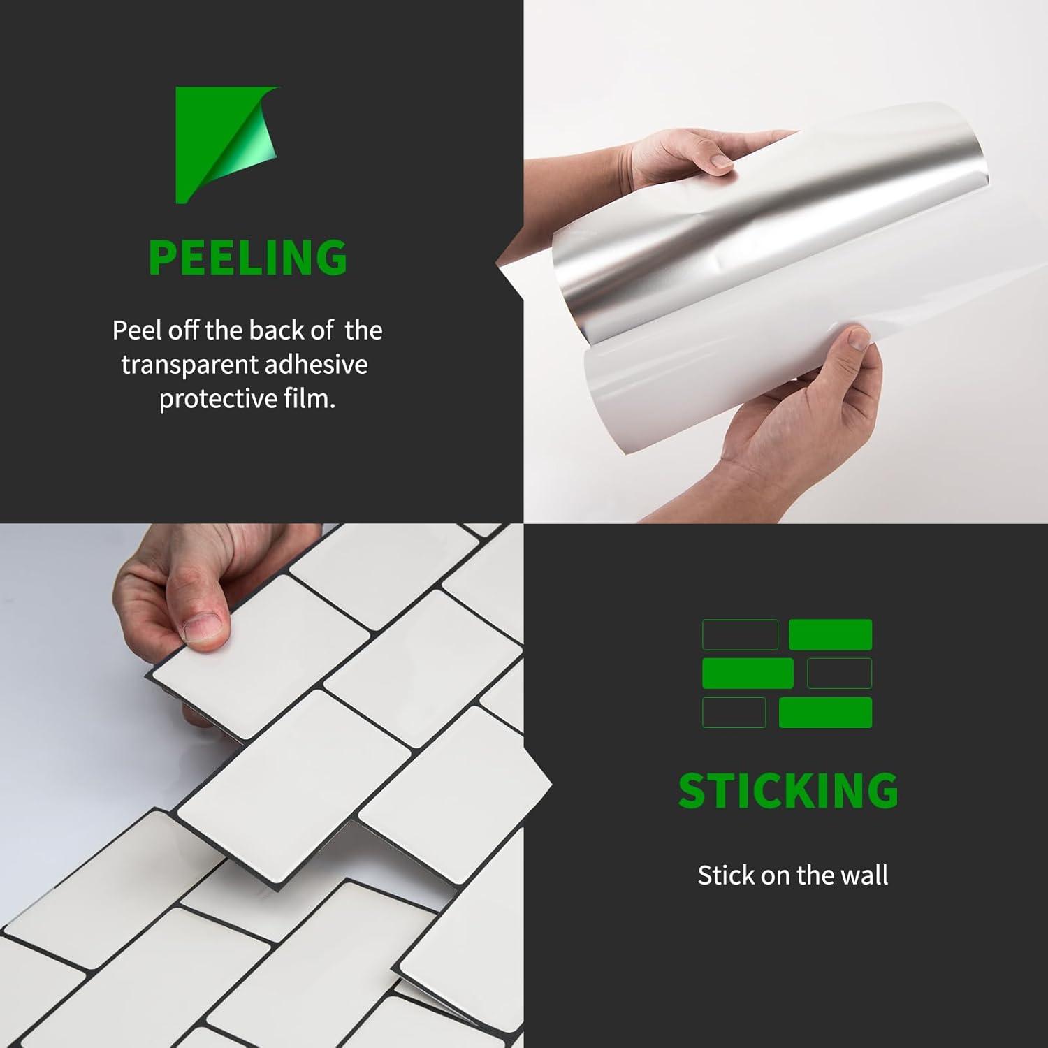 Art3d Peel and Stick Backsplash Tile, 10-Sheet Stick on Subway Tiles for Kitchem, Bathroom Back Splashes, 12"x12", Warm White with Black Grout