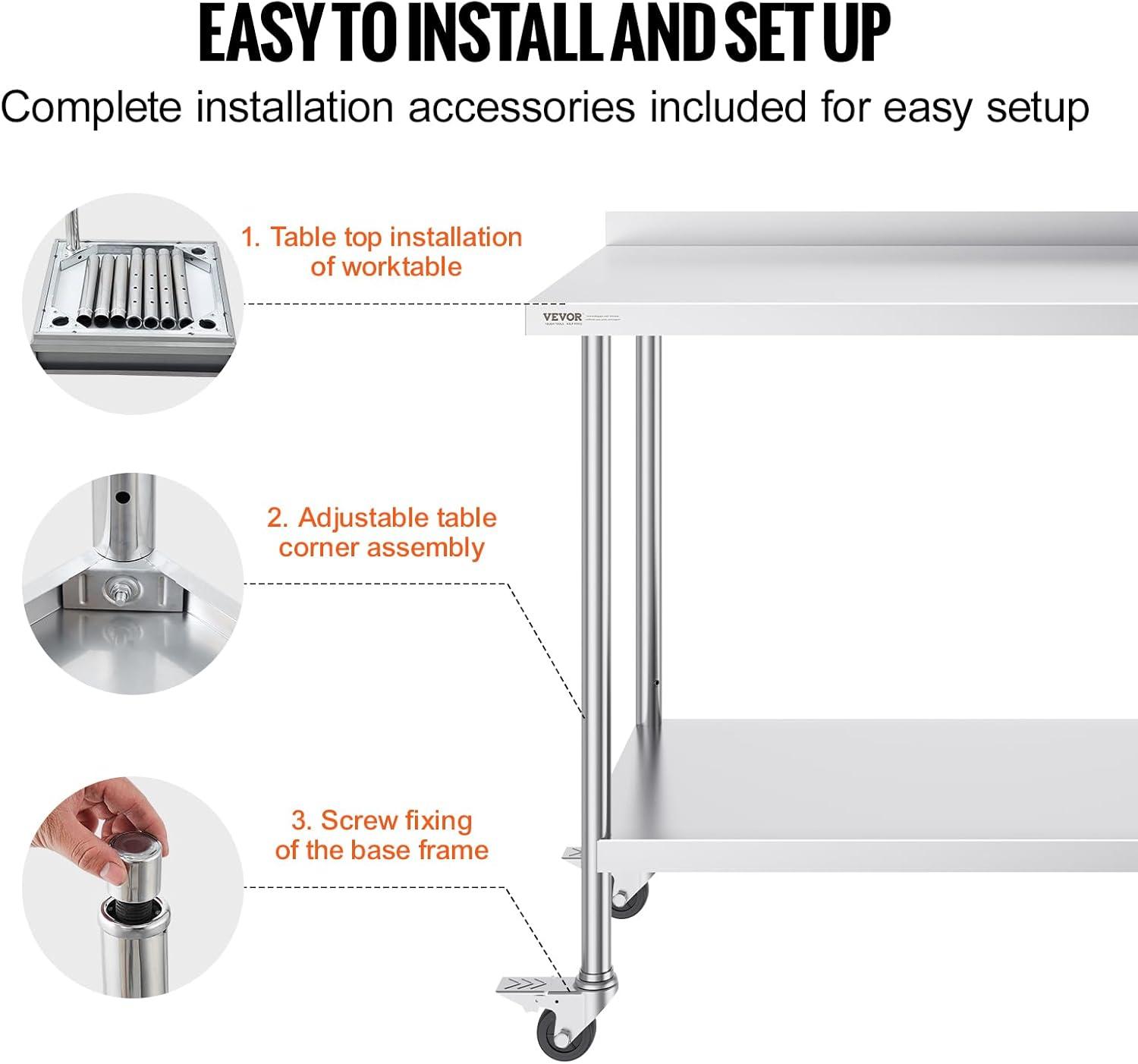 VEVOR VEVOR Stainless Steel 24'' W x 40'' H Adjustable Portable Work Table