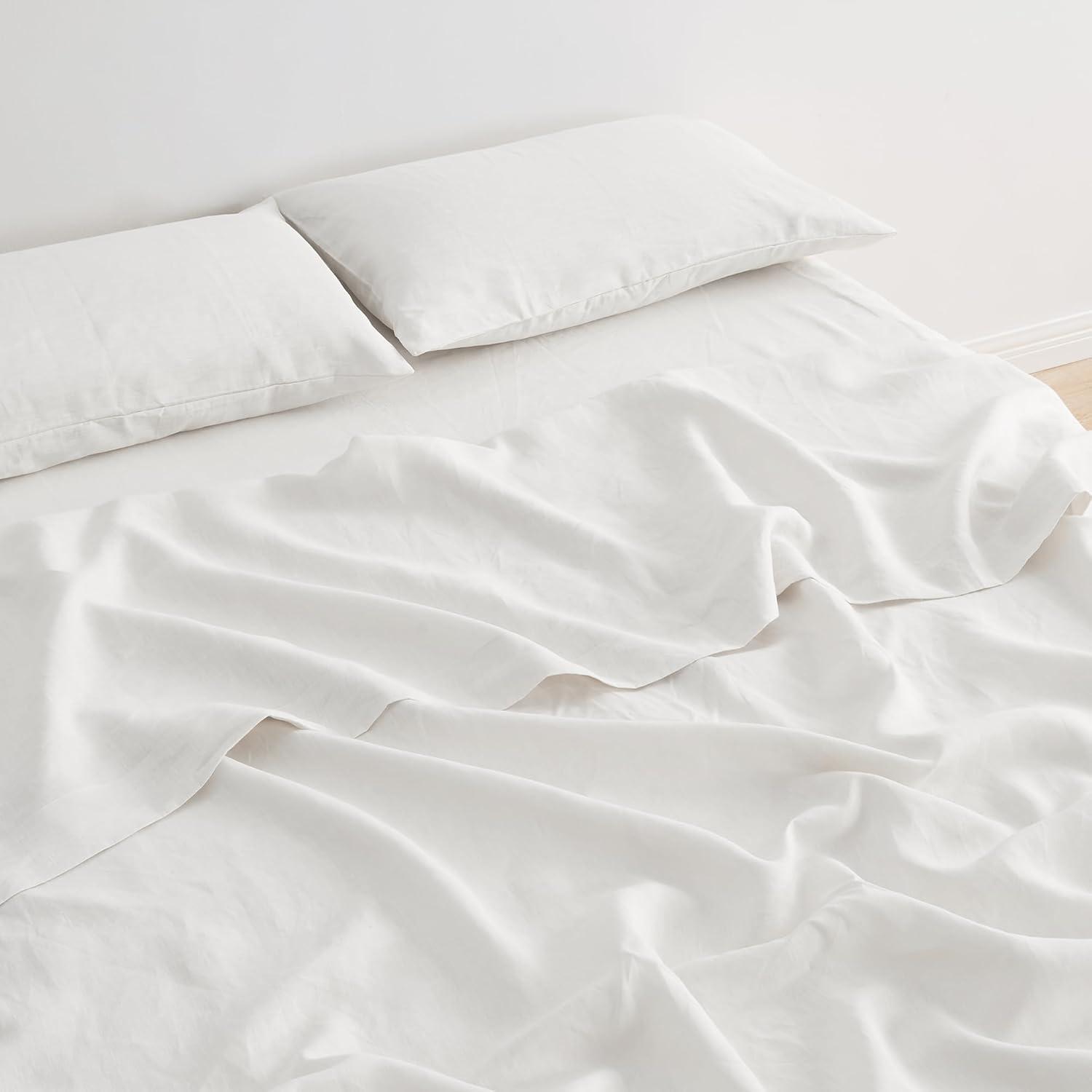 Great Bay Home 100% European Flax Linen Bed Sheet Set, Lightweight, Breathable, 4 Piece Sheet Set (Moss, King)