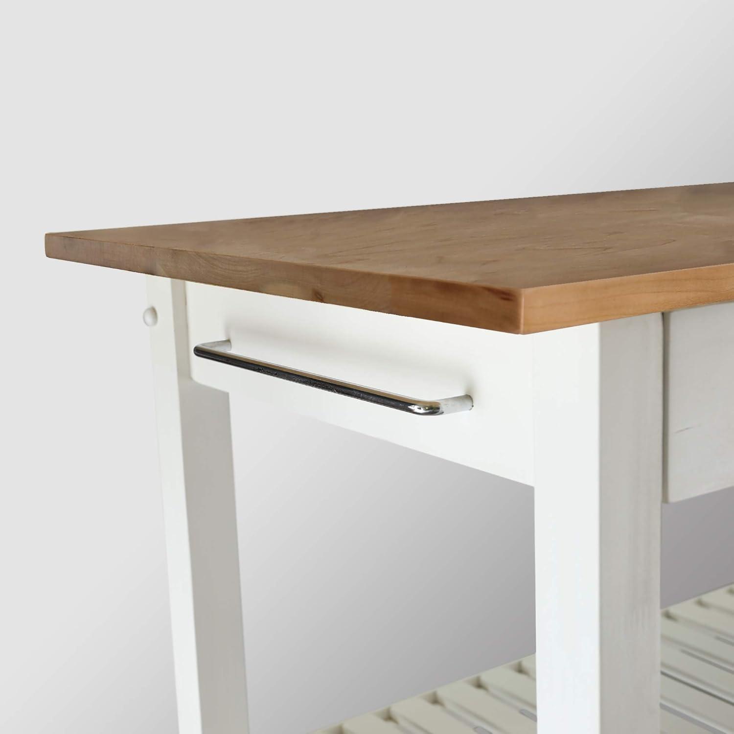 White and Natural Cherry Wood Kitchen Island with Shelves