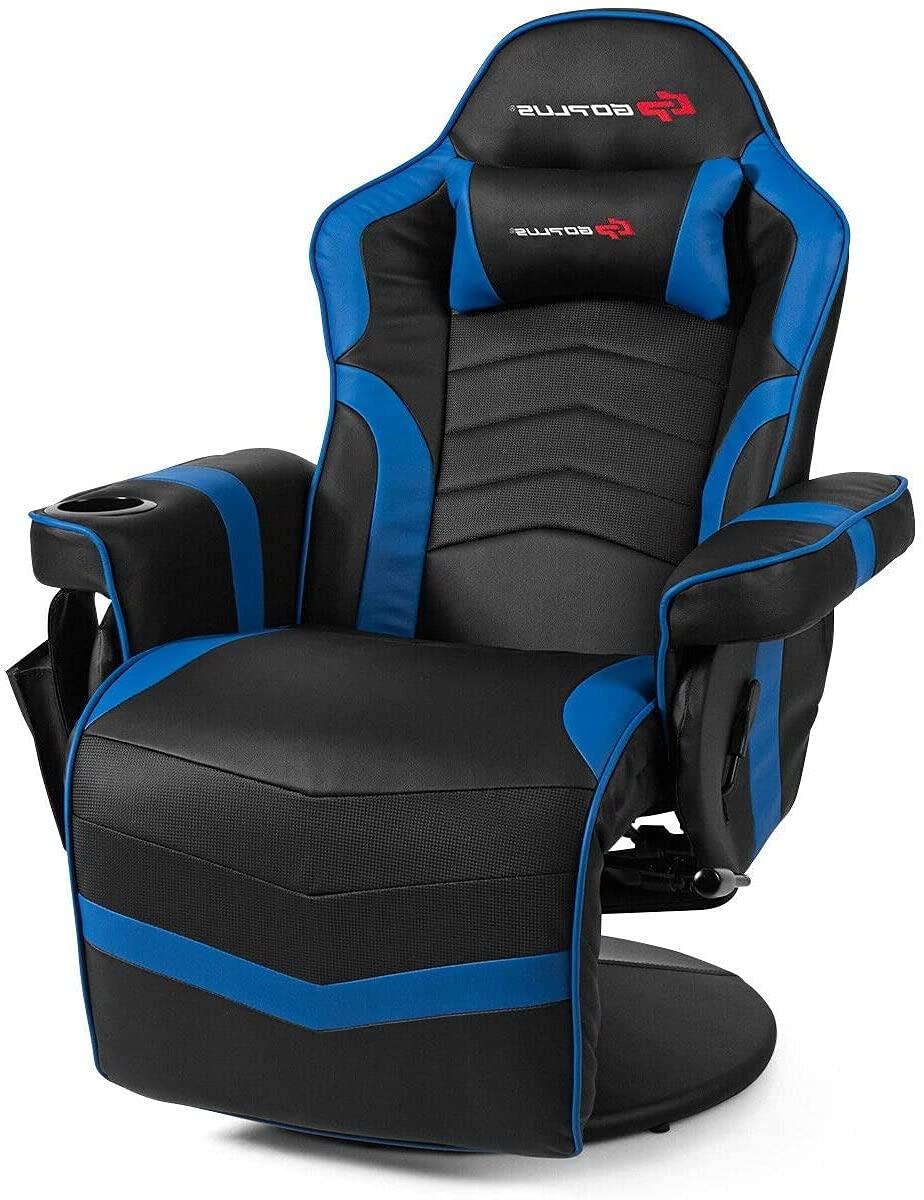 Costway Massage Gaming Recliner Reclining Racing Chair Swivel Blue