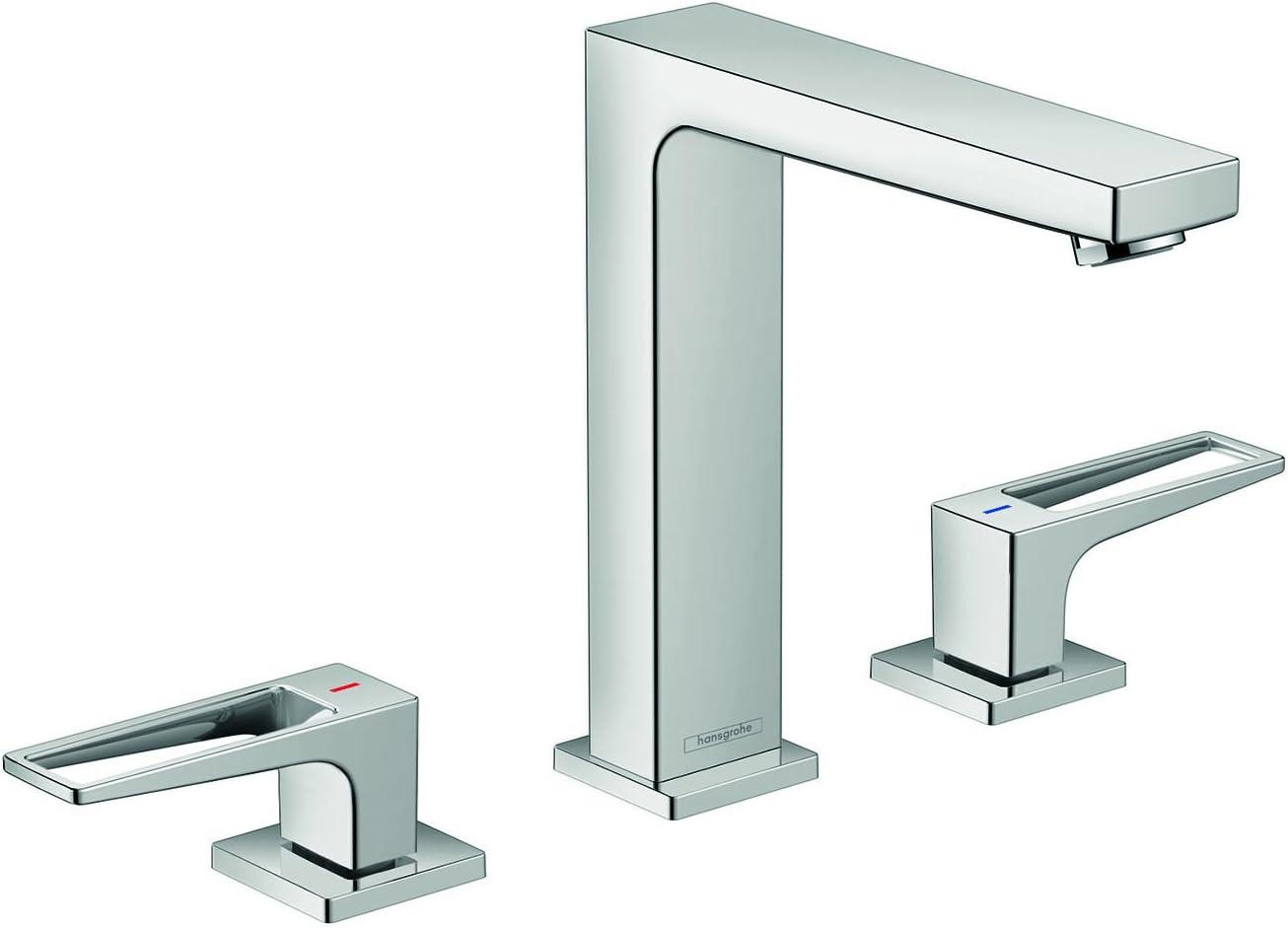 Modern Metropol Brushed Nickel Widespread Bathroom Faucet with Drain