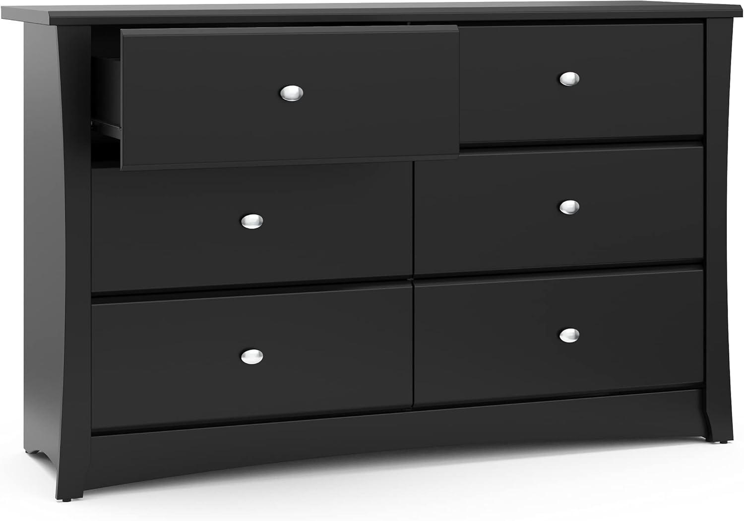 Storkcraft Crescent 6 Drawer Nursery Double Dresser, Black