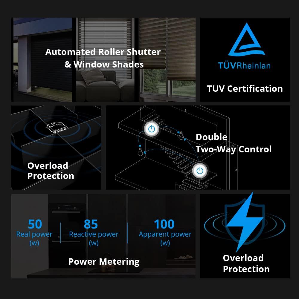 SONOFF Dual Relay Module with Power Metering ,Smart Double Relay Switch for Garage Doors and Boilers,Roller Shade Switch & Light Switch, Supports Google Assistant and Alexa,TUV Certified