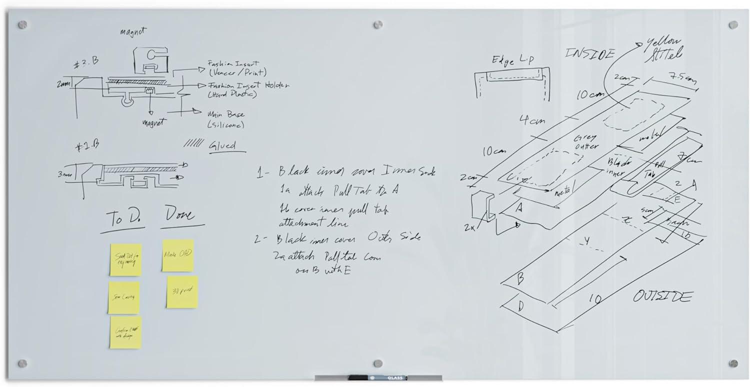 U Brands 70"x35" Frosted Glass Frameless Dry Erase Board White