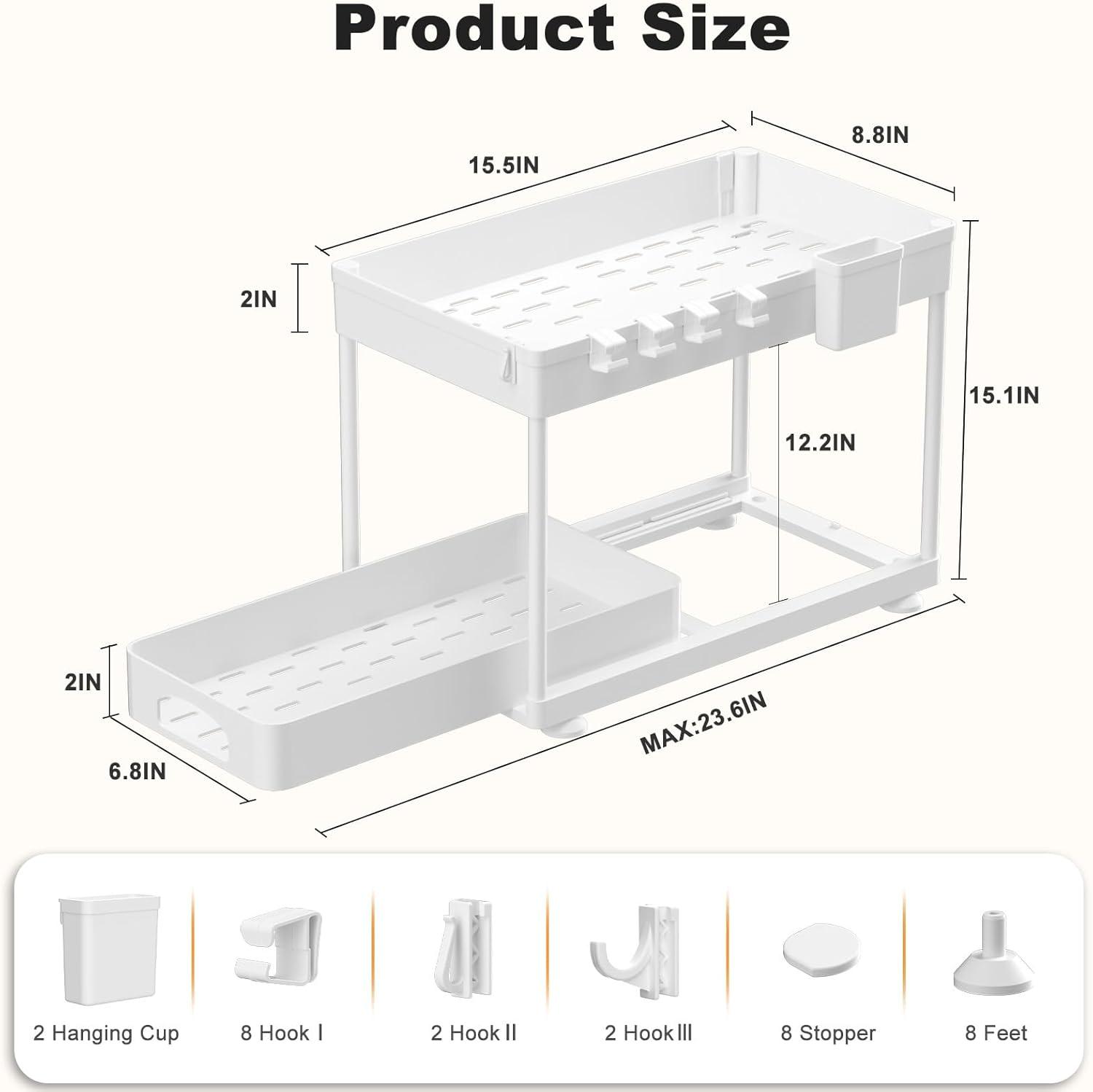 Delamu 2 Pack Under Sink Organizer and Storage, 2 Tier Pull Out Cabinet Organizer, Slide Out Under Sink Storage Shelf, Undersink Organizers Shelves for Kitchen Bathroom Pantry Organization