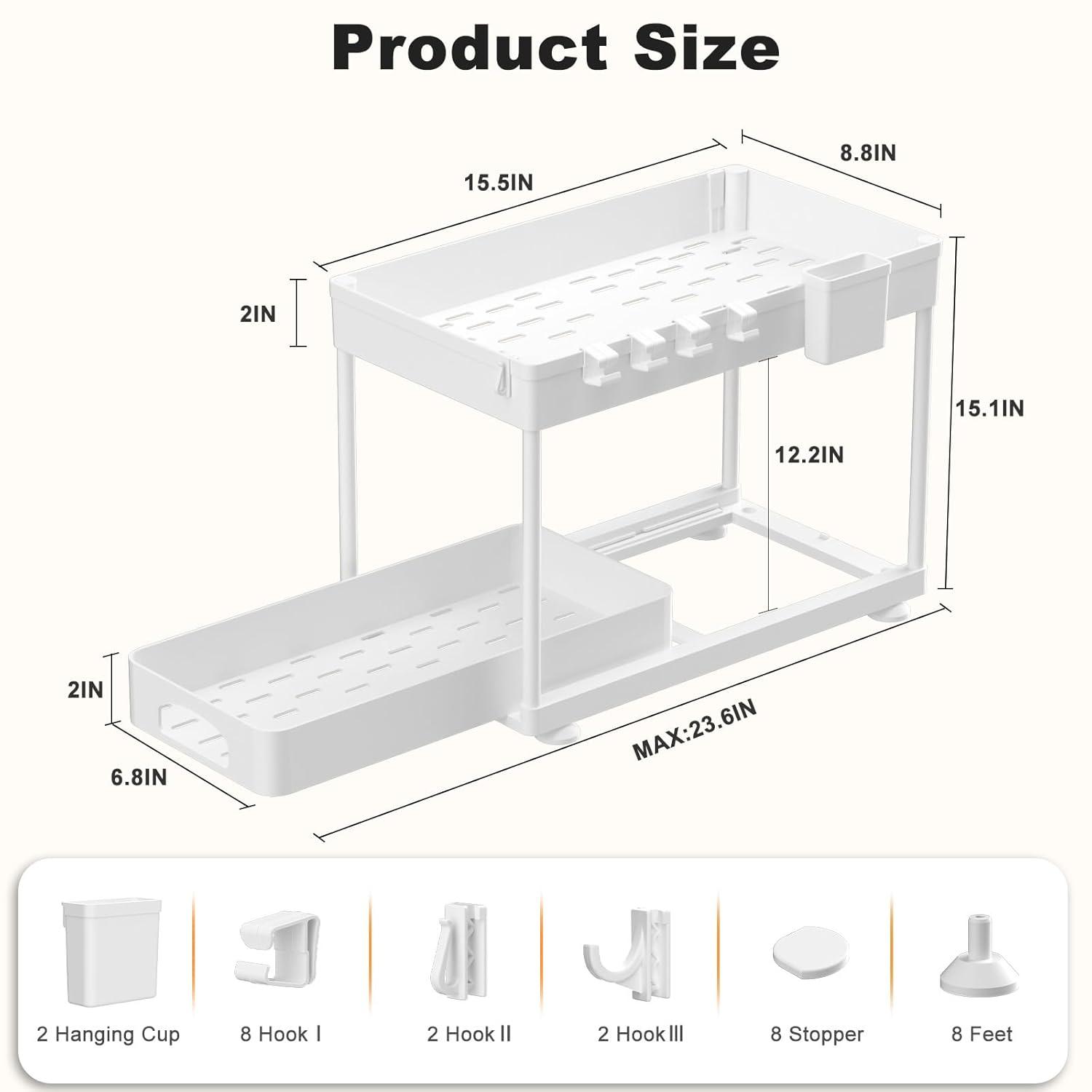 Delamu 2 Pack Under Sink Organizer and Storage, 2 Tier Pull Out Cabinet Organizer, Slide Out Under Sink Storage Shelf for Kitchen Bathroom, White