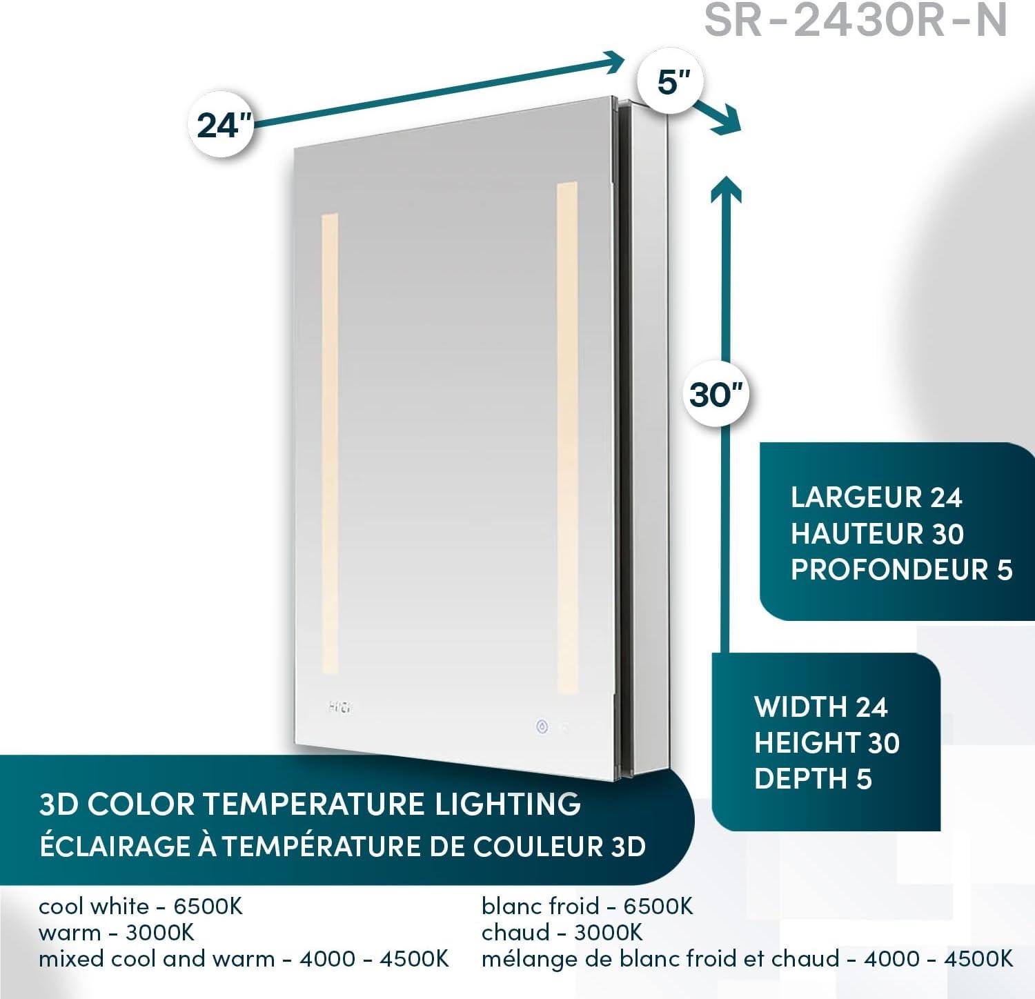 AQUADOM Signature Royale LED Medicine Cabinet, Defogger, LED 3X Makeup Mirror, Electrical Outlets