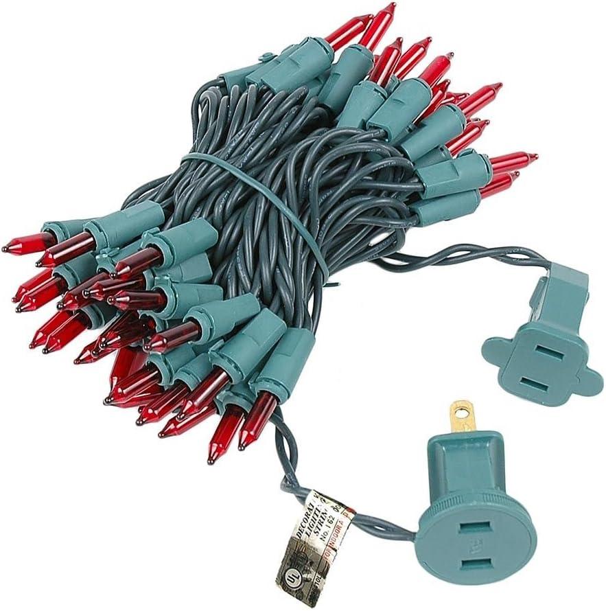 Novelty Lights Red 50 Light Incandescent Mini Christmas String Lights Green Wire 11 Feet