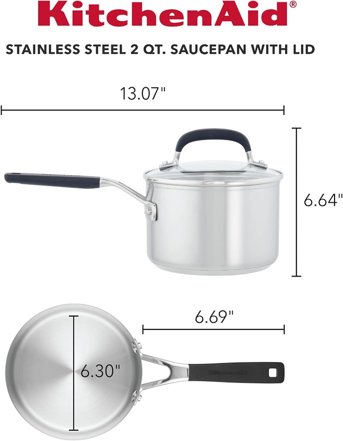 KitchenAid 2-Quart Stainless Steel Saucepan with Measuring Marks and Lid