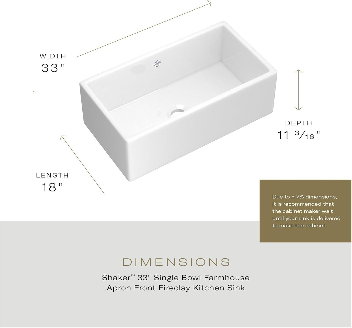 Shaws MS3318WH Shaker 33" Single Bowl Farmhouse Apron Front Fireclay Kitchen Sink