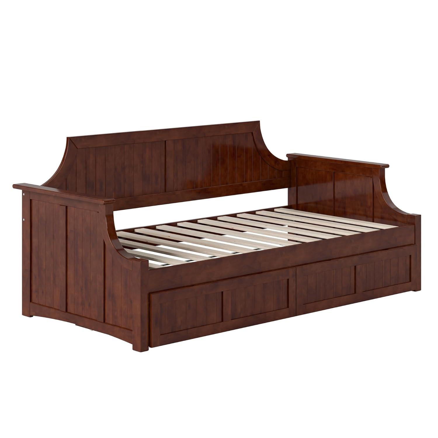 AFI Cambridge Wood Twin Size Daybed Frame with 2 Storage Drawers, Light Toffee
