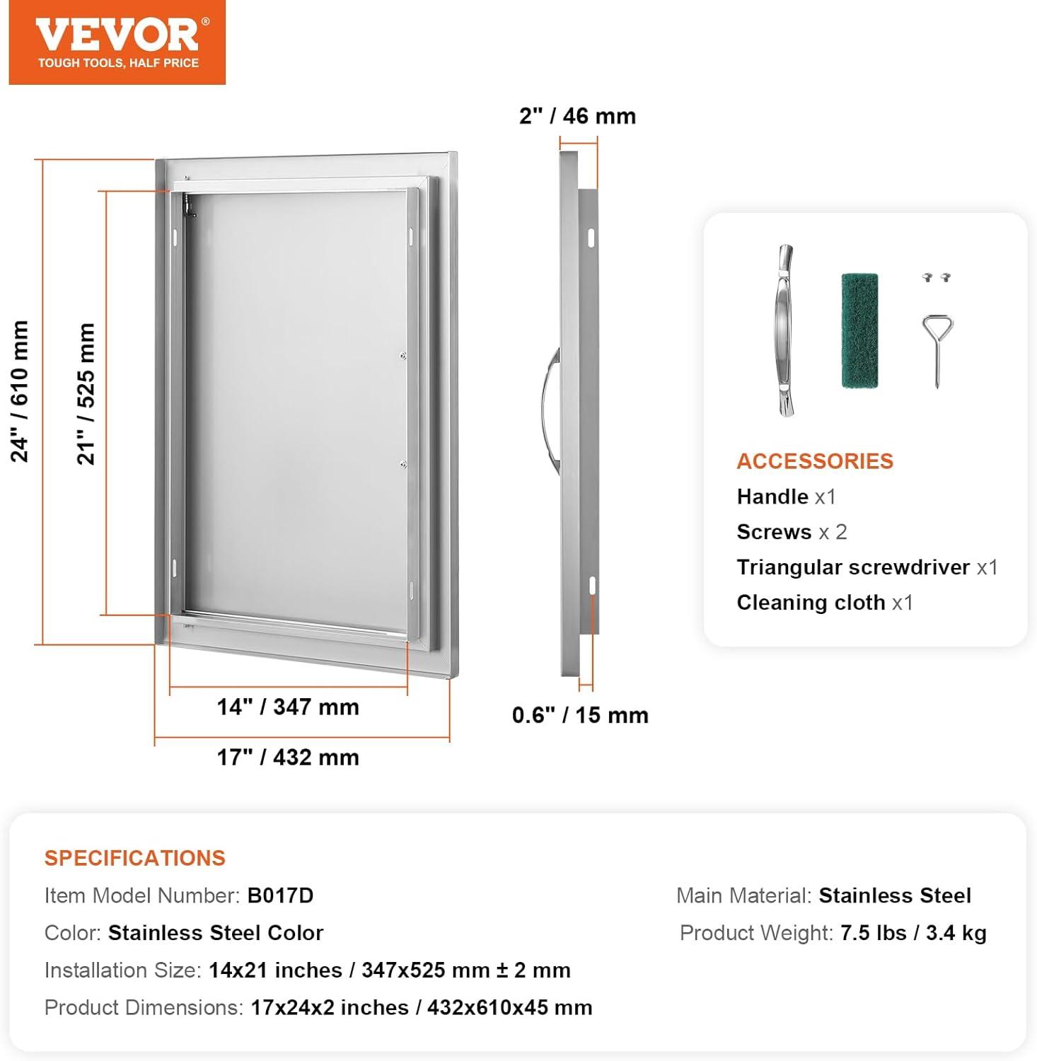 VEVOR BBQ Access Door 17-in W x 24-in H x 2-in D Built-In Grill Cabinet Single door