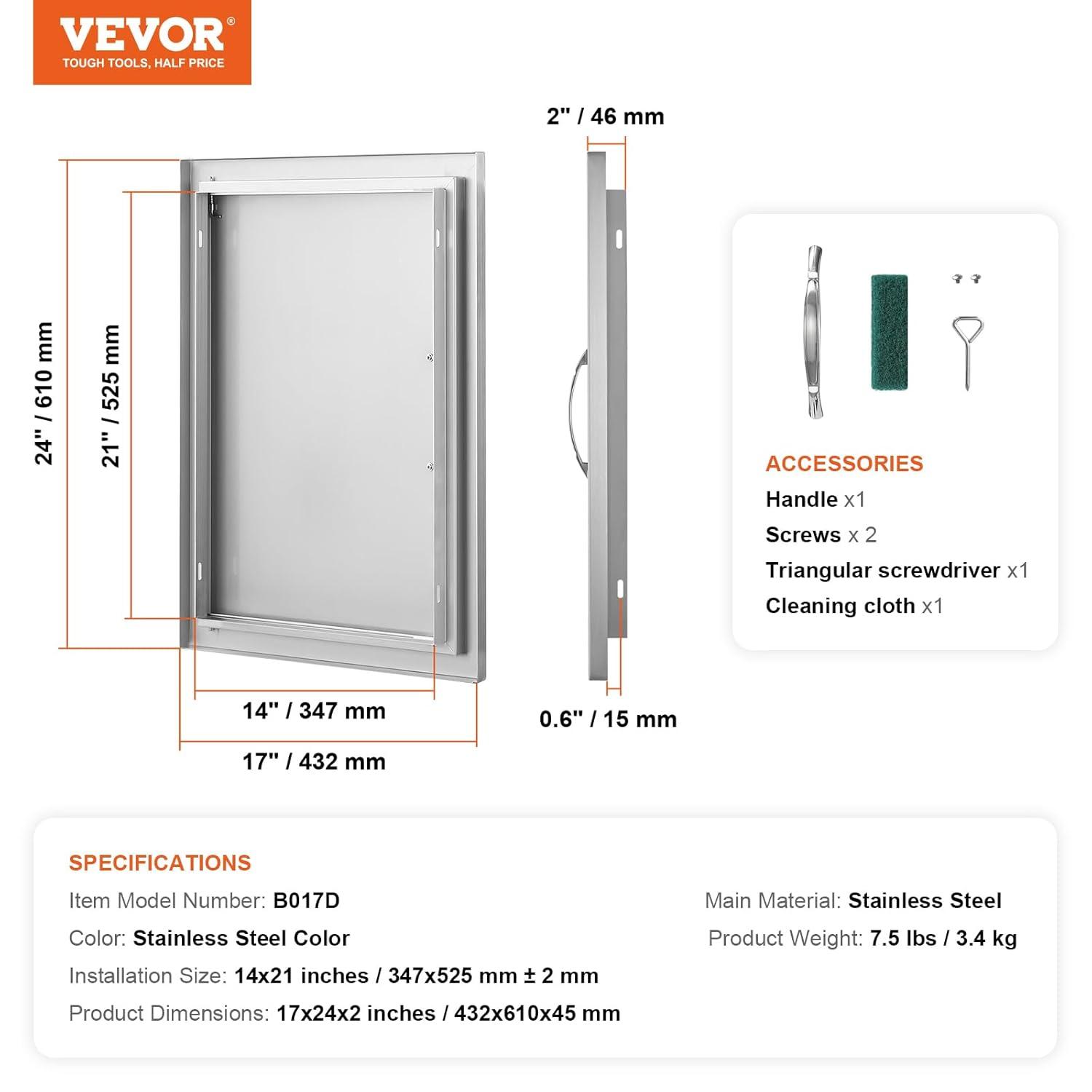 VEVOR BBQ Access Door 17-in W x 24-in H x 2-in D Built-In Grill Cabinet Single door