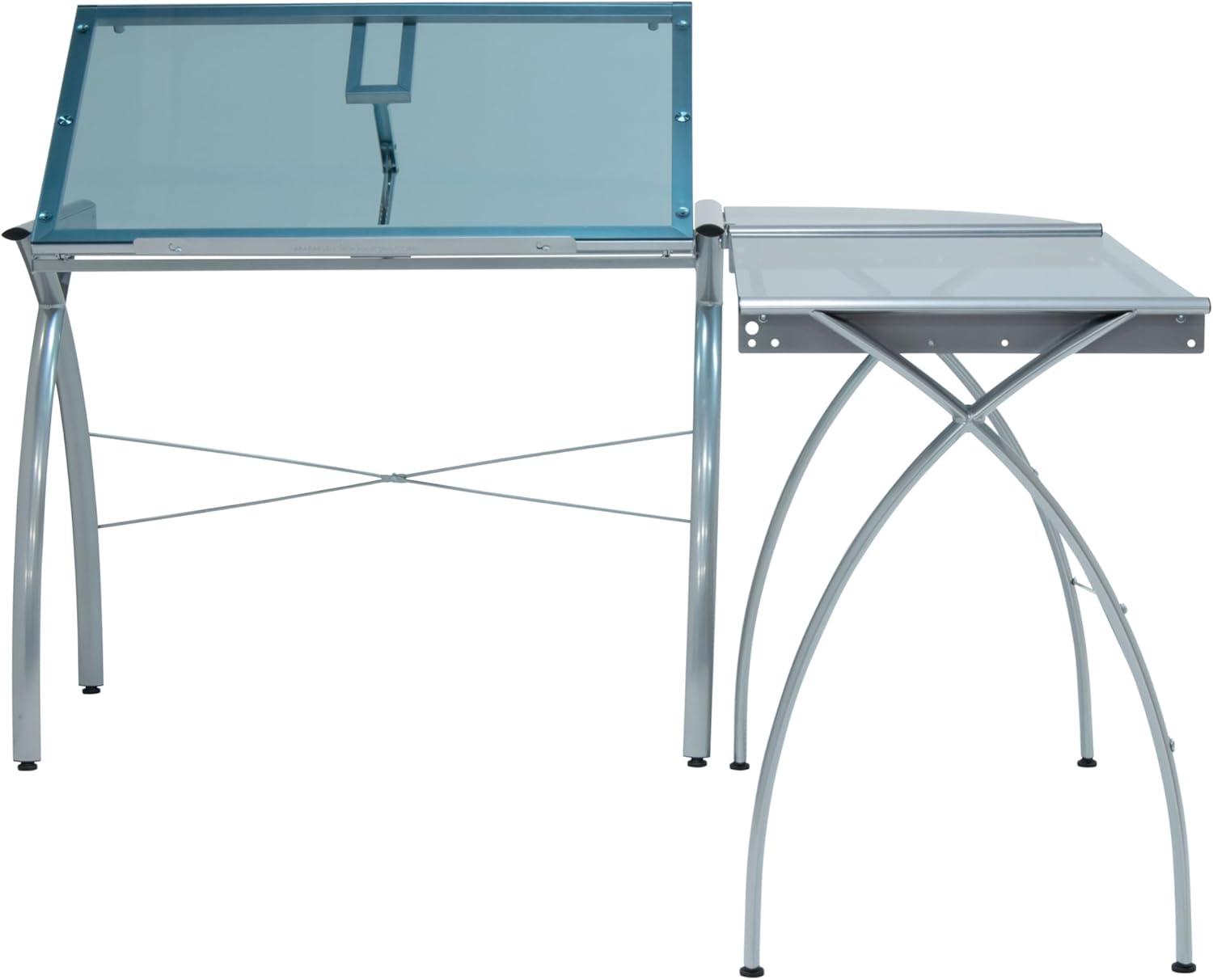 Inbox Zero Courson L-Shaped Glass Top Metal Base Drafting Table