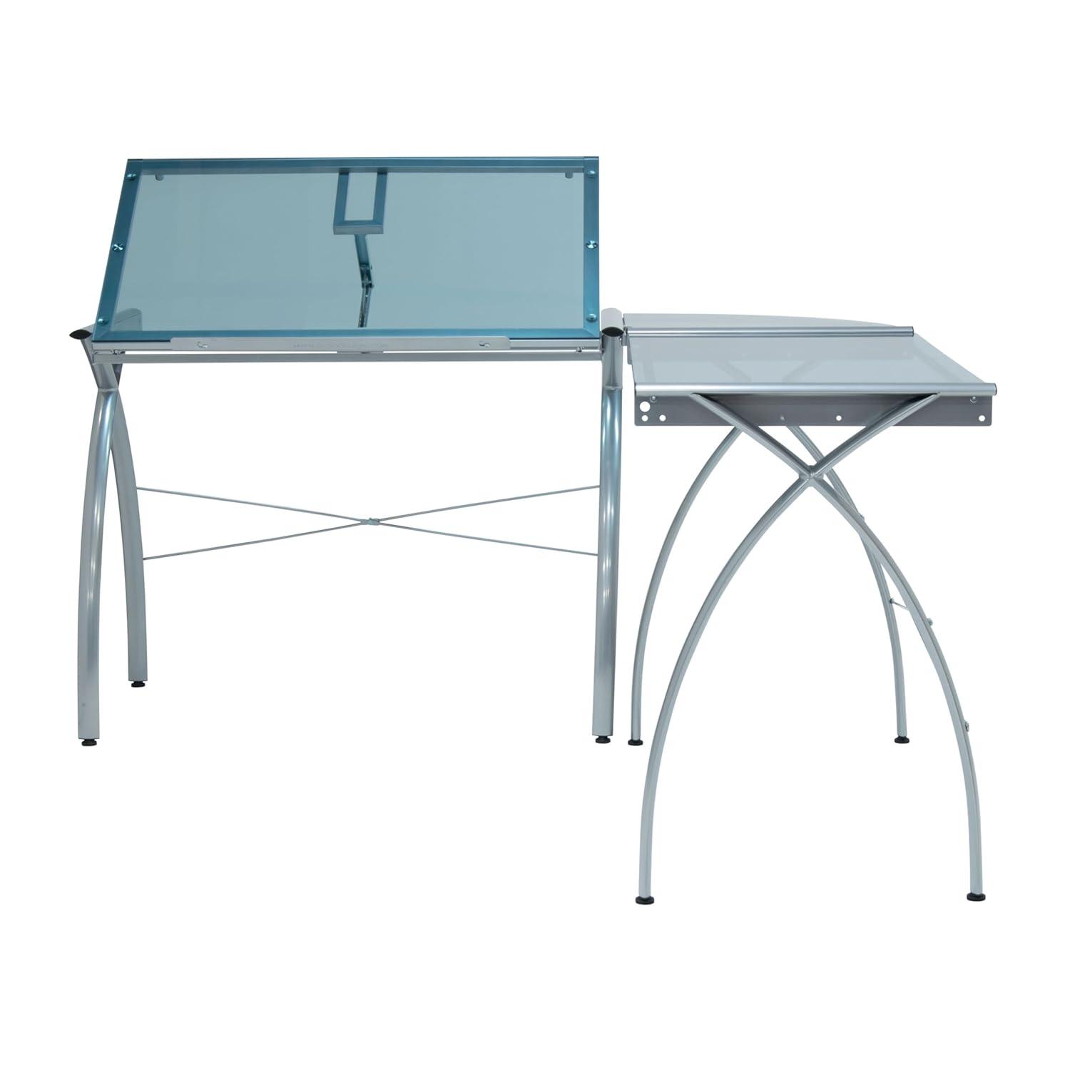Inbox Zero Courson L-Shaped Glass Top Metal Base Drafting Table