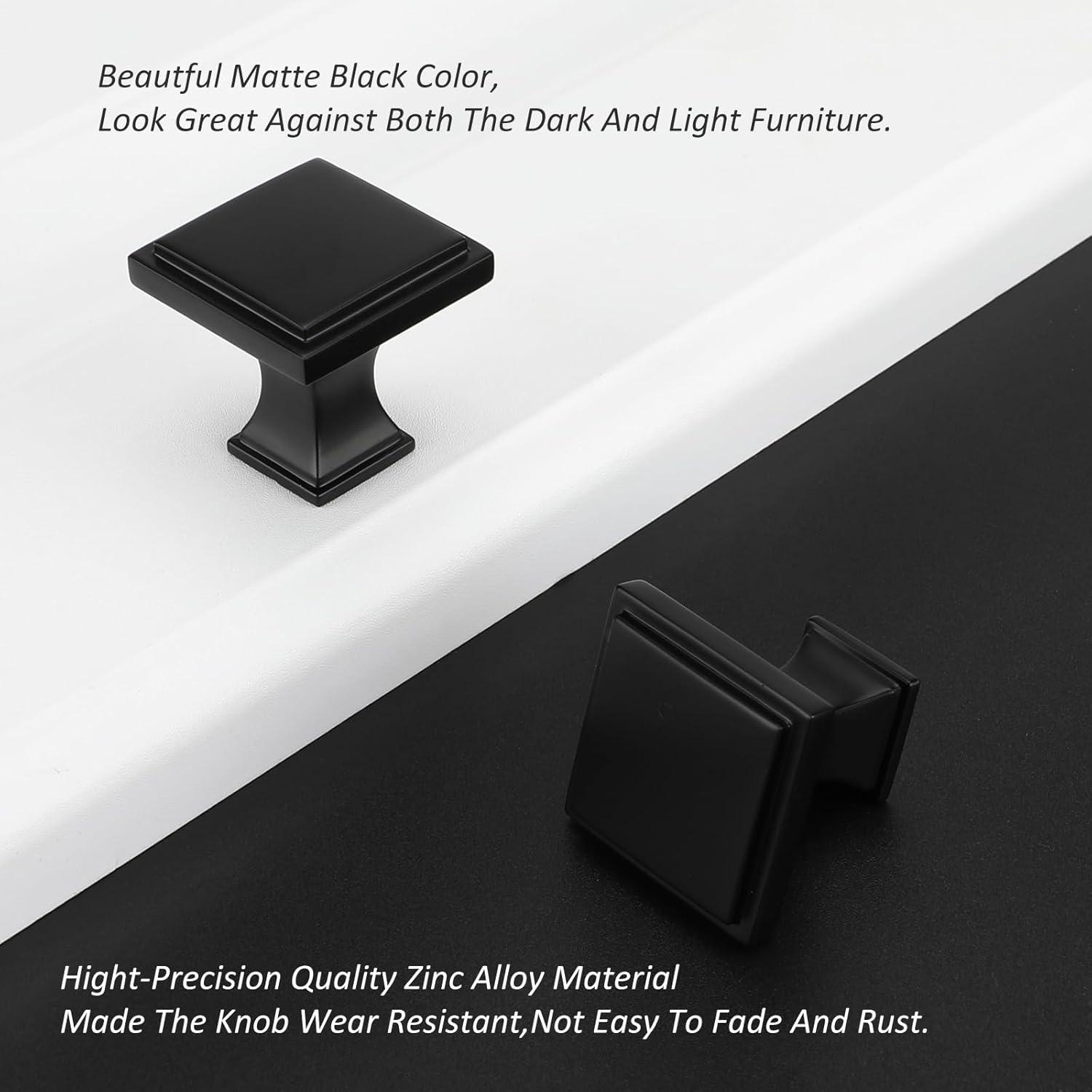 Homdiy 10 Pack Matte Black Cabinet Knobs Kitchen Drawer Knobs Modern Square Cabinet Hardware