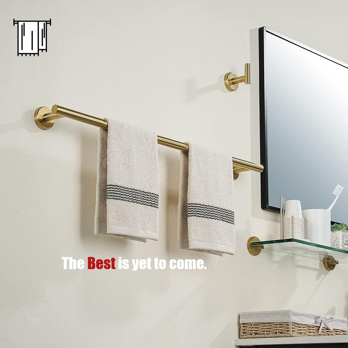 JQK Double Towel Bar 27 Inch, Brass Gold Useable Length 24 Inch 304 Stainless Steel Thicken 0.8mm Bath Towel Rack for Bathroom, Towel Holder Wall Mount, TB100L24-BG
