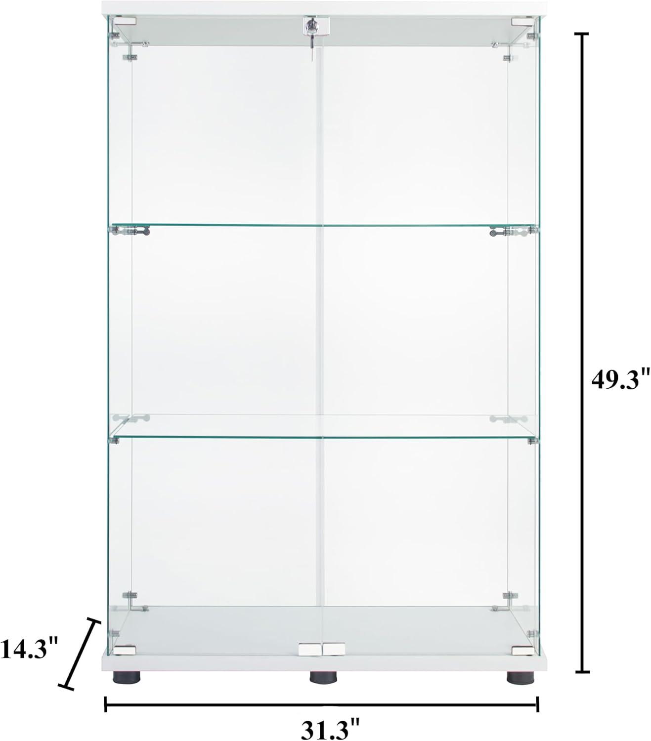 2 Door Glass Display Cabinet 3 Shelves, Floor Standing Curio Bookshelf, 49.3"H Display Case