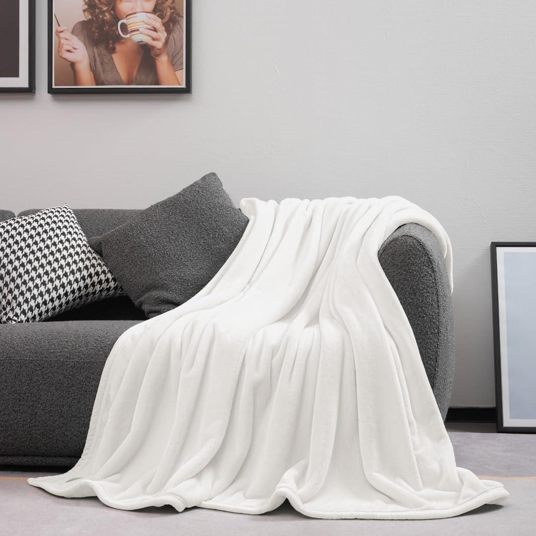 Mellowdy Extra Thick Hearty Plush Blanket - 500GSM King Warm Blanket for Winter, Fall, Couch, Bed (White, 108x90 inches)