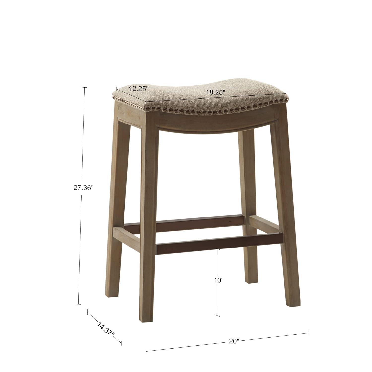 Madison Park Westley Saddle Counter Height Barstools Linen: 27" Upholstered, Wood Legs, 300 lbs Capacity