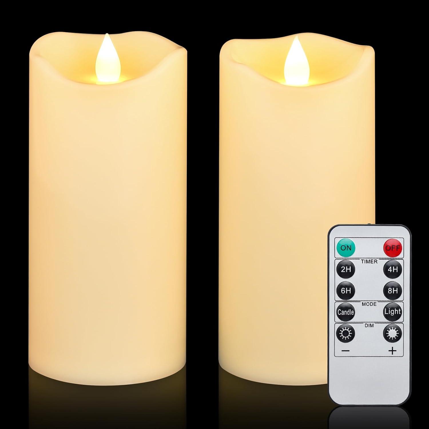 Aignis Indoor Flameless LED Candles Battery Operated with Remote Timer and Wax-Like Shell for Home/Wedding/Holiday Decor, Set of 2(D 2.95" x H 6")