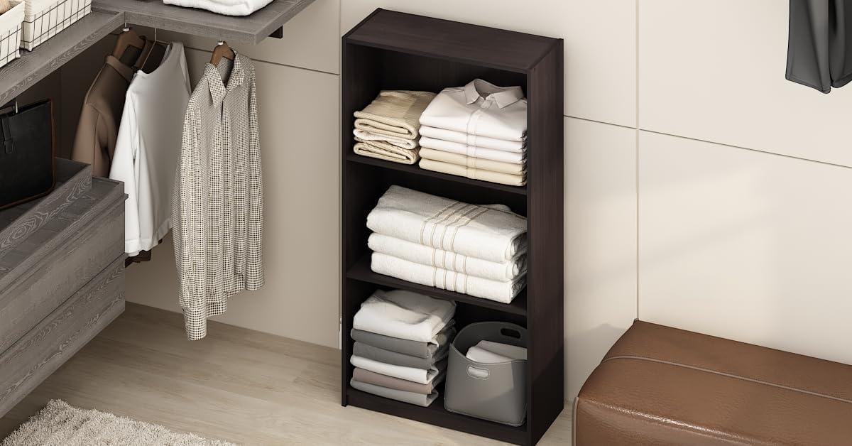 Furinno Basic 3 Cube Storage Bookcase Shelves for Any Space Needing Organization,Dark Walnut